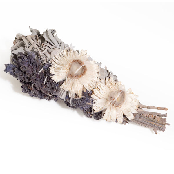 4" Lavender Strawflower and White Sage Smudge Wand