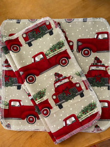 Cloth Napkins - Holiday Christmas Napkins Vintage Truck/Tree