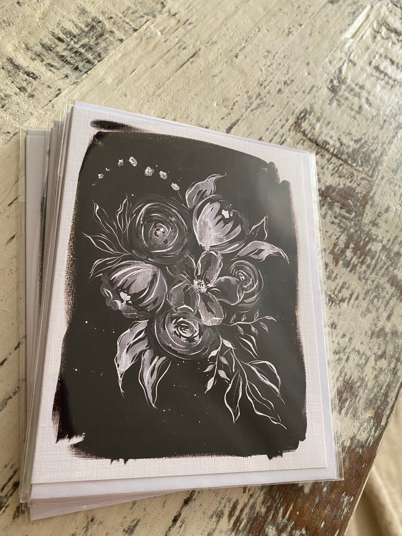 Greeting Card - Black & White Florals