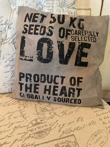 Recycled Leather Pillow Cover - Seeds of Love