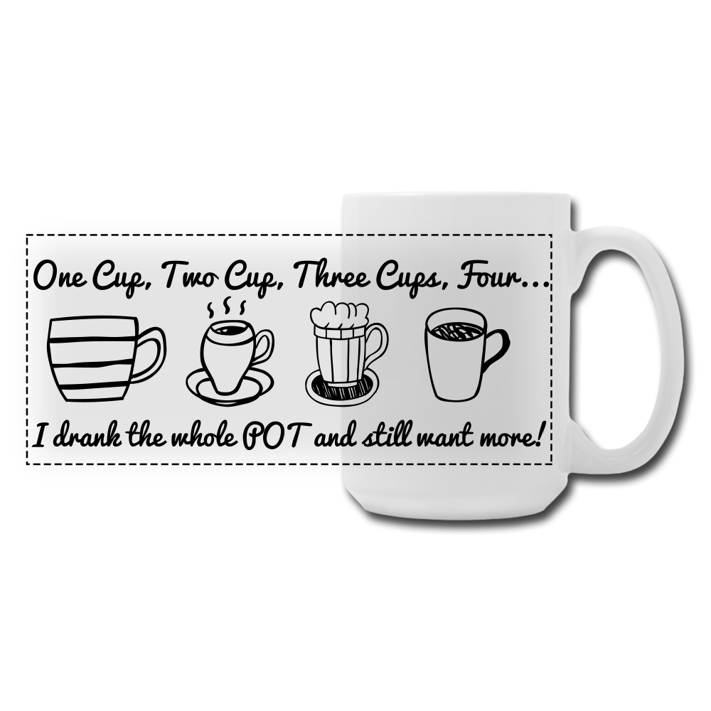 OPV Original - 1,2,3,4 Cups More!  Panoramic Coffee/Tea Mug 15 oz - white